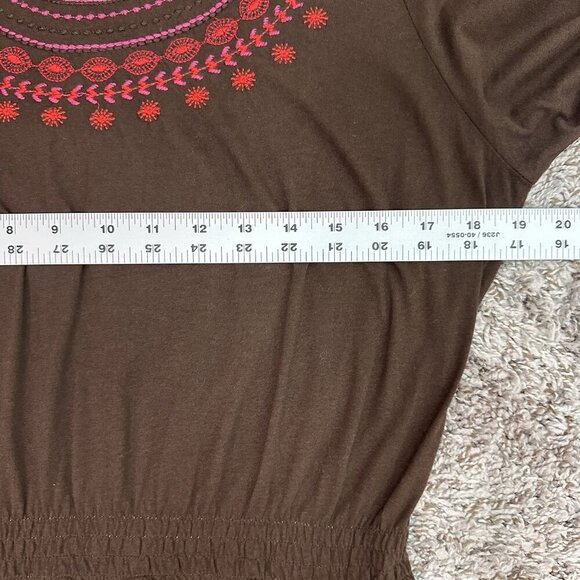 Johnny Was JW Los Angeles Cotton Jersey Knit Mini Dress M Embroidered 3/4 Sleeve - Picture 11 of 13